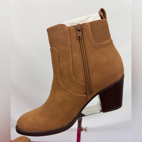 Market & Spruce Chestnut Brown Ankle Boot Stacked Heel Ankle Zipper Size… - Picture 5 of 8